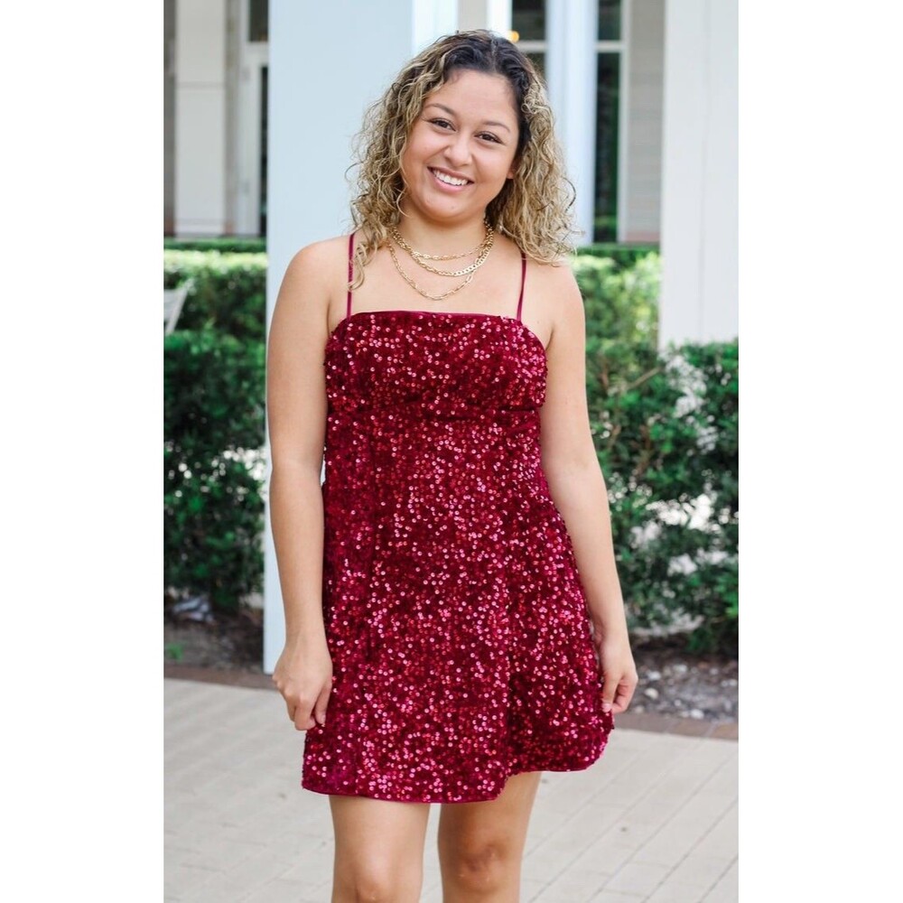 NWT Mustard Seed Cami Velvet Sequin Mini Dress Garnet Red- Size Medium